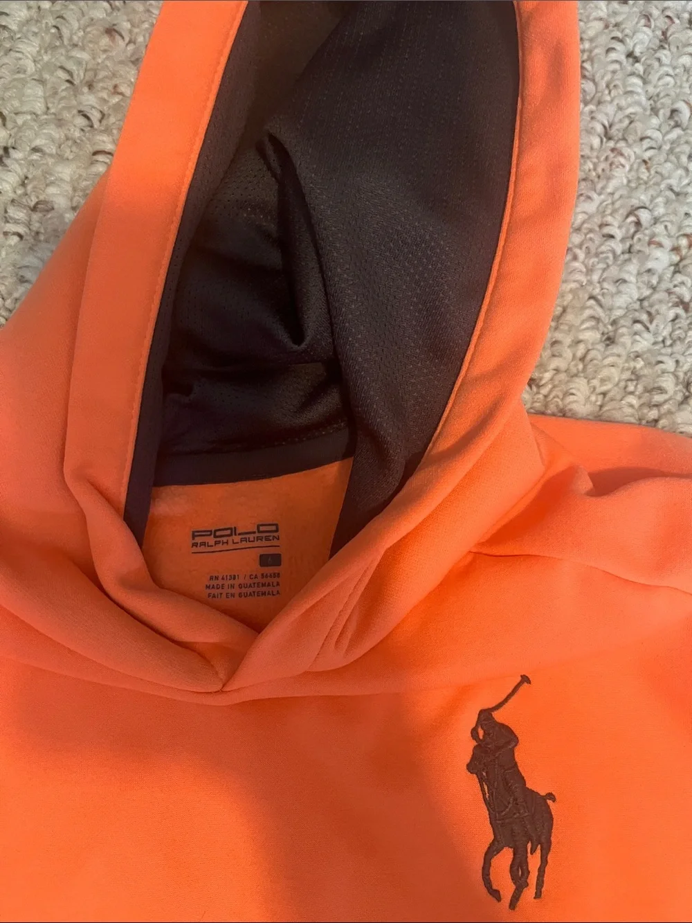 Ralph Lauren Neon Orange Crewneck Hoodie with Polo Pony